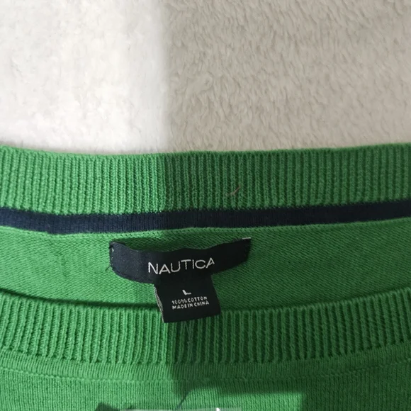 Nautica boatneck Kelly green navy striped sweater nwt - Picture 4 of 5
